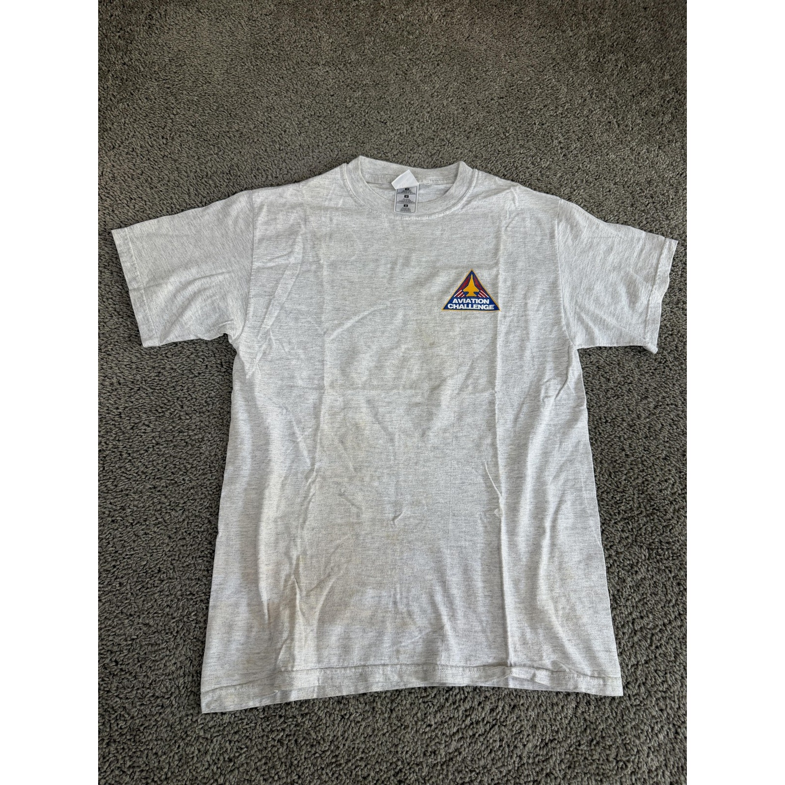 Aviation Challenge Shirt Mens Medium Gray Logo Graphic Tee Top Gold Basics Label